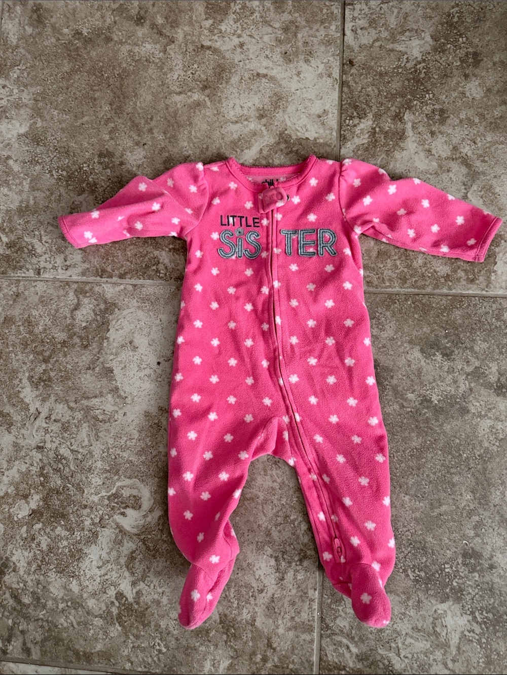 Carter's Hot Pink Footed Fleece One-Piece with 'Little Sister'